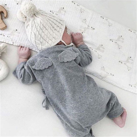 Cute Baby Girl Boy Belt Romper with Little Angel Wings Solid Grey White Babies Clothes