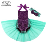 Emmababy Sequin Mermaid Toddler Baby Girls Lace Tutu Romper Sunsuit Clothes