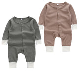 Newborn Baby Girls Boys Cotton Romper Long Sleve Pure Color Jumpsuit