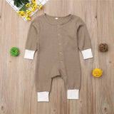Newborn Baby Girls Boys Cotton Romper Long Sleve Pure Color Jumpsuit
