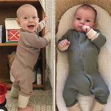 Newborn Baby Girls Boys Cotton Romper Long Sleve Pure Color Jumpsuit