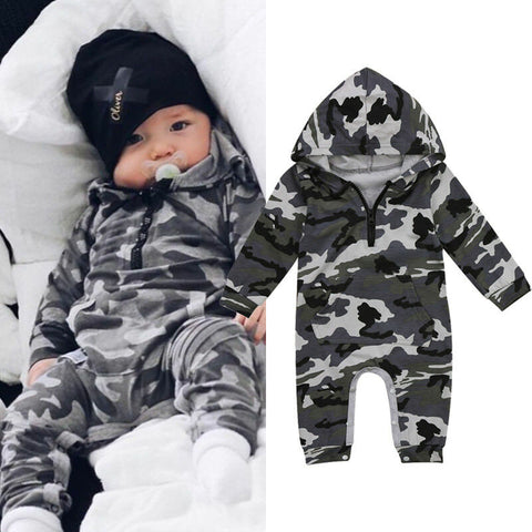 Boy Hooded Camouflage Romper Newborn Baby