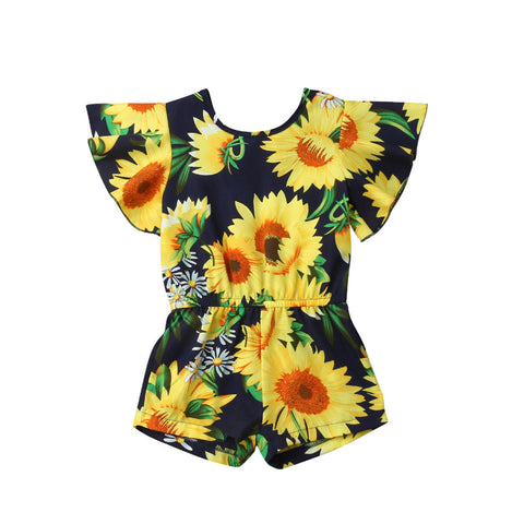 2019 Summer Toddler Kids Baby Girl Flare Sleeve Sunflower Romper Jumpsuit