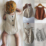 Newborn Baby Girl Boy Cotton Linen Rompers Summer Sleeveless